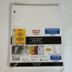 VTG Five Star 3 Hole Reinforced Notebook Filler Paper College Ruled 100 Sheets